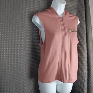 Harley-Davidson Hooded‎ Vest Womens Medium Pink Sleeveless Zip Front Embroidered